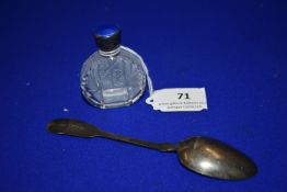 Hallmarked Silver Scent Bottle with Enamel Cap - Birmingham 1930, plus Silver Spoon