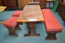 Solid Oak Refectory Style Table with Bench and Two Stools