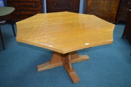 Mouseman Octagonal Oak Dining Table with Adzed Top and Mouse on Cross Support Base, Widest Point 148