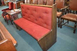 1950’s Oak Settle with Burgundy Buttonback Upholstery 5ft long