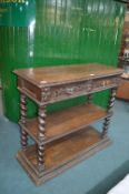 Carved Oak Console/Side Table with Lower Shelves, Carved Detail, and Barley Twist Supports (some