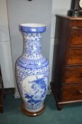 Large Blue & White Chinese Vase on Wooden Base 116cm tall
