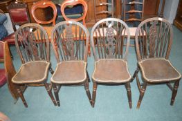Four Retro Style Spindleback Dining Chairs with Leather Studded Upholstery