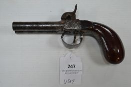 Victorian Double Barrel Percussion Pistol with Faux Damascus Barrels