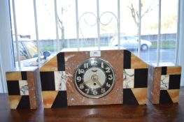 1930’s Art Deco Marble Mantel Clock with Garnitures (working condition with key)