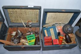 Two Wooden Boxes Containing Model Aircraft Engines, Spark Plugs, Motoring Items, etc.