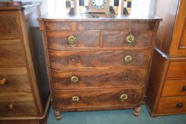 Victorian Walnut Veneered Bow Front Two over Three Chest of Drawer with Ornate Brass Handles (two