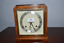 1930’s Art Deco Walnut Veneered Mantel Clock by Barnby & Rust of Hull (some faults)