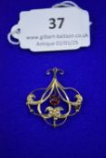 9ct Gold Art Nouveau Pendant with Seed Pearls and Garnet ~2.3g total