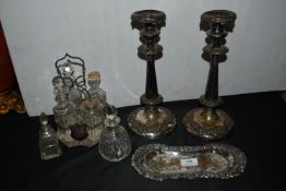 EPNS Plated Candlesticks, Cruet Set, Scent Bottles, etc.