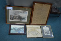 Framed Hull Prints and 1811 Newspaper