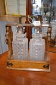 Victorian Tantalus with Cut Lead Crystal Decanters