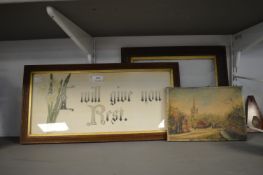 Victorian Framed Religious Sign, Small Oil on Canvas, and a Victorian Frame