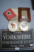 Yorkshire Insurance Company Related Items Including Sign, Book, Small and Collectible