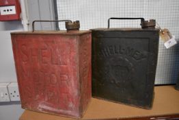 Two Shell 2 Gallon Petrol Cans with Original Brass Caps