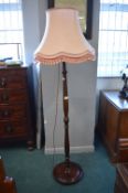 Oak and Mahogany Standard Lamp with Pink Shade