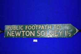 Original “Public Footpath To Newton Solney” Painted Aluminium Sign