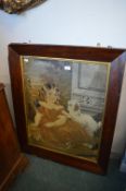 Large Early Victorian Rosewood Picture Frame with Berlin Wool Work Tapestry (some faults to frame,