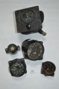WWII RAF Aircraft Instruments Including Spitfire Direction Indicator, etc.