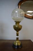 Victorian Brass Oil Lamp on Black Ceramic Base
