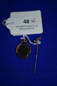 9ct Gold Swing Fob with Agates, and 12ct Gold Pin Brooch ~1g