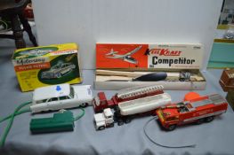Motorway Police Patrol by Marx plus Tonka and Corgi Fire Engines etc.