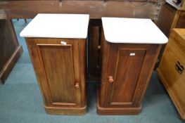 Pair of Marble Topped Mahogany Pot Cupboards