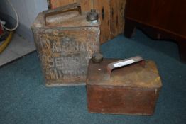 National Benzine 2 Gallon Can, and a 1 Gallon Petrol Can