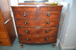 Victorian Walnut Veneered Bowfront Two over Three Chest of Drawers with Ebonised Knobs