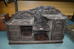 Chinese Carved Lacquered Display Stand with Drawers and Shelves