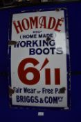 Original Homemade Working Boots Enamel Advertising Sign