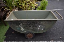 Vintage Animal Feed Barrow Painted with Blacksmiths Rest Signage