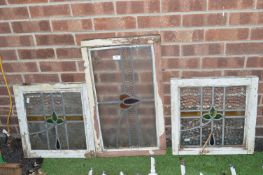 Three Coloured Glass Leaded Windows with Wooden Frames