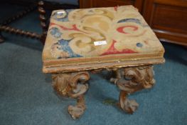 Giltwood Stool with Tapestry Upholstery