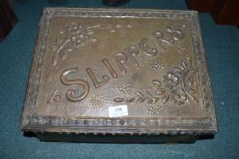 Victorian Brass Fireside Slipper Box and Companion Set