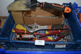 *Box of Assorted Tools Including Screwdrivers, Pliers, Magnussen Wrenches, etc.