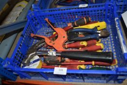 *Tray of Assorted Tools Including Hammer, Pipe Cutters, Screwdrivers, etc.
