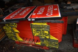 *Pallet of Red Plastic Barriers, and Two Road Closed Signs