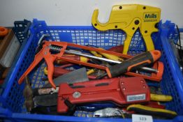 *Box of Assorted Tools Including Pipe Cutters, Hammers, Pliers, etc.
