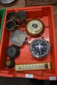 Thermometer, Weights, Alarm Clock, and Pewter Cups (tray not included)