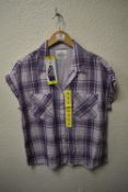 *Jachs Girlfriend Size: S Purple Washed Plaid Short Sleeve Top
