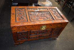 Blanket Box with Oriental Style Carved Panels
