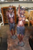 Pair of Carved Wooden Tribal Figures