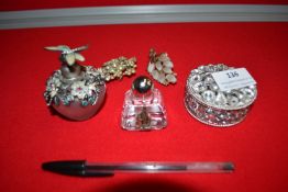 Trinket Box, Scent Bottles, and Two Brooches