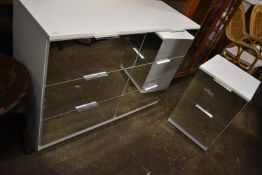 Bedroom Chest with Six Mirrored Drawers, and Matching Nightstand