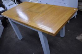 Extending Kitchen Table in Eggshell with Wood Top 79x80x110cm, plus Six Painted White Chairs, and