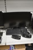Samsung 24” Curved Monitor, Keyboard, and Logitech Speakers