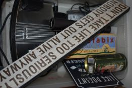 Mixed Lot Including Sandwich Press, Signs, Travel Clock, etc.