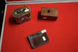 Vintage Purse, Wooden Tobacco Box, and an Empire Tea Tin