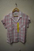 *Jachs Girlfriend Size: S Pink Washed Plaid Short Sleeve Top